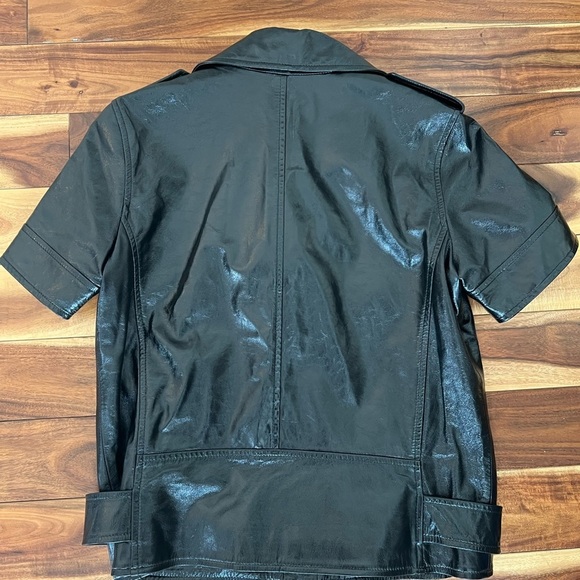 MICHAEL KORS Short Sleeve Black Leather Moto Biker Jacket Medium - Picture 8 of 12